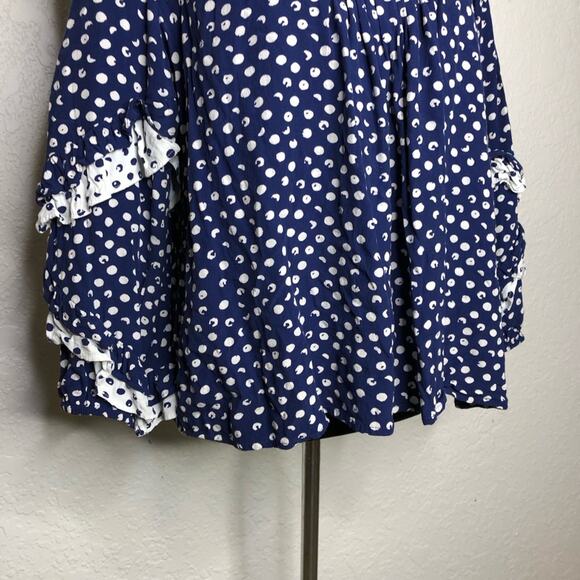 Soft Surroundings blue white polka dot ruffle trim top size Large - Picture 3 of 13